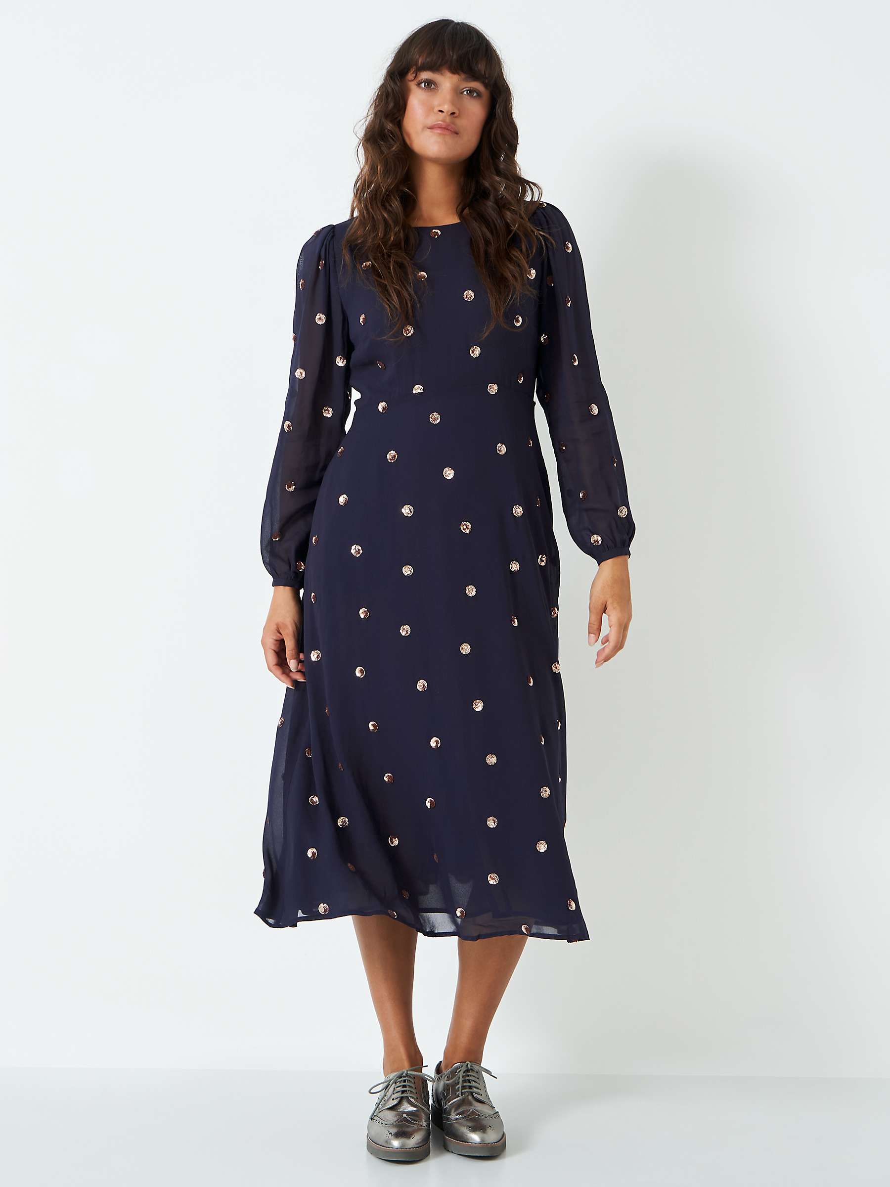 Buy Crew Clothing Natalya Sequin Spot Midi Dress, Navy/Gold Online at johnlewis.com