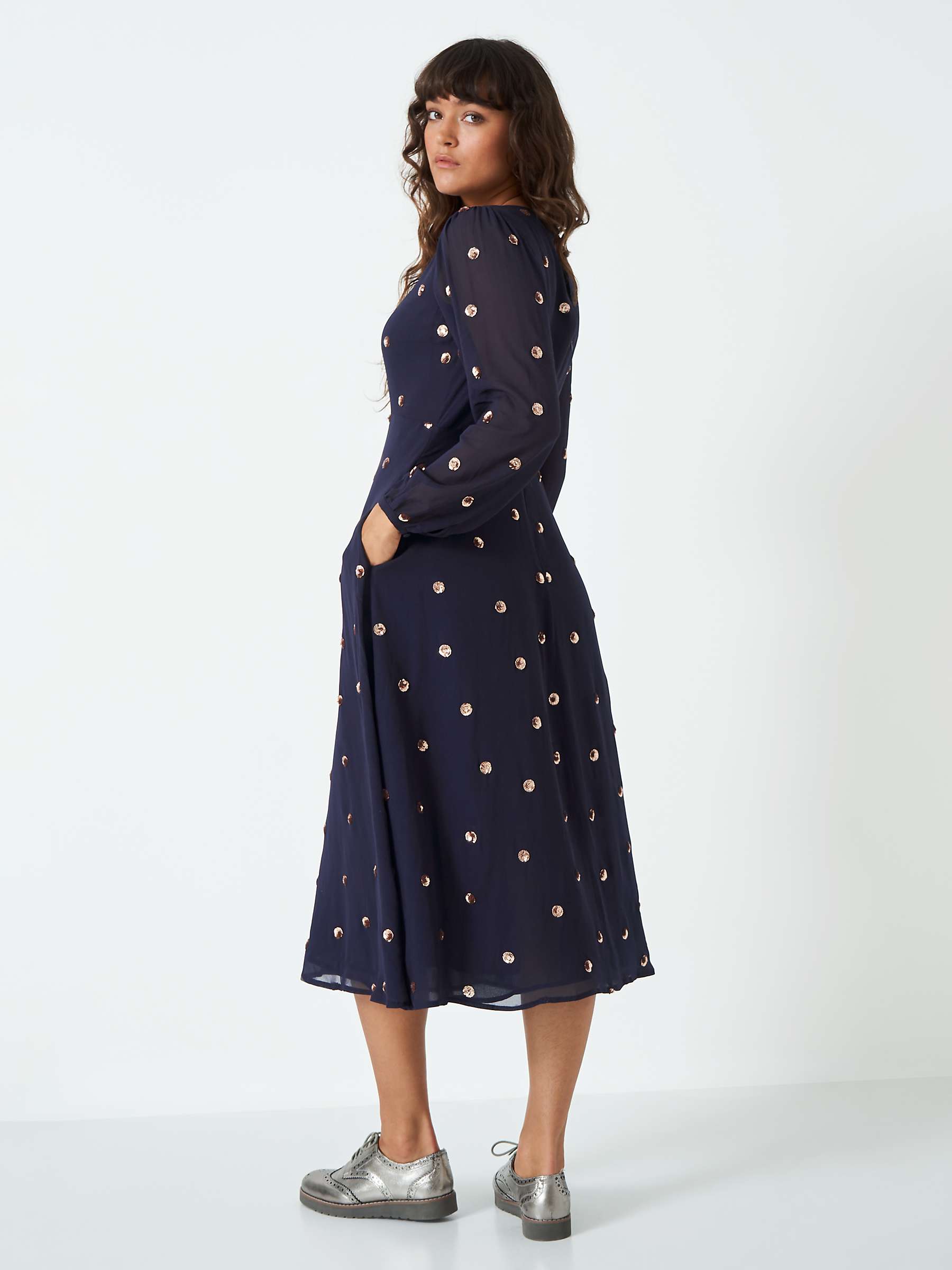 Buy Crew Clothing Natalya Sequin Spot Midi Dress, Navy/Gold Online at johnlewis.com