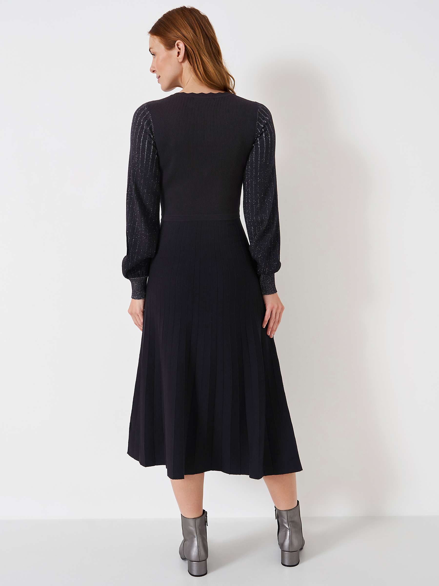 Buy Crew Clothing Kya Lurex Sleeve Knitted Midi Dress, Black Online at johnlewis.com