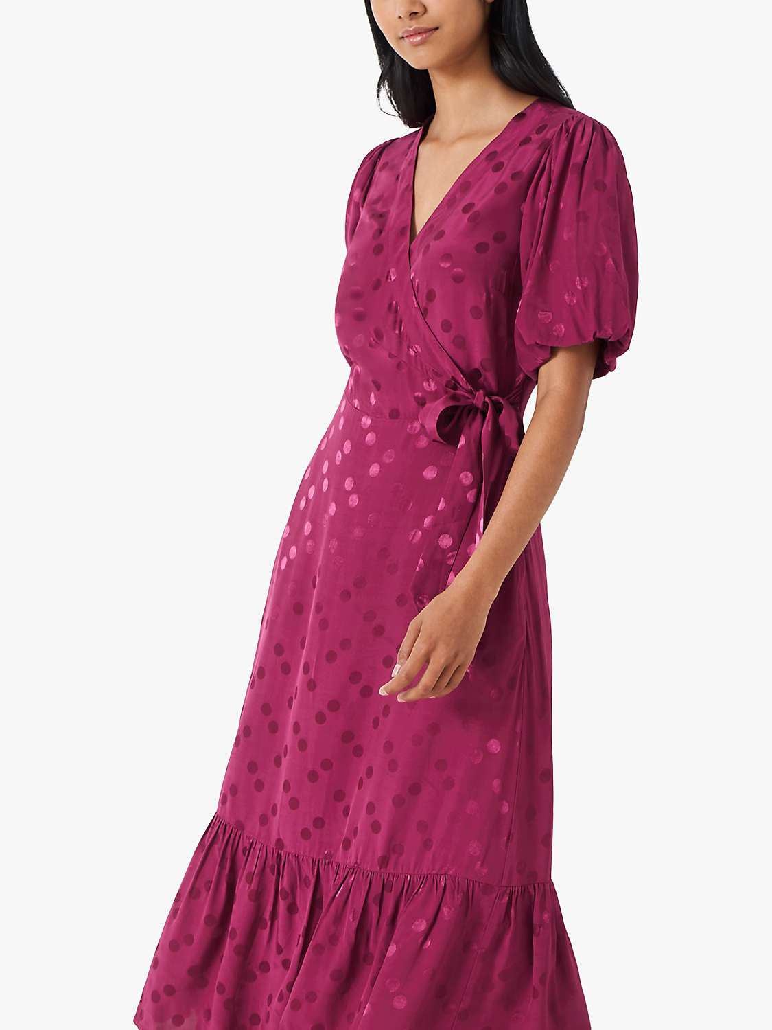 Buy Crew Clothing Mel Jacquard Spot Midi Wrap Dress, Magenta Online at johnlewis.com