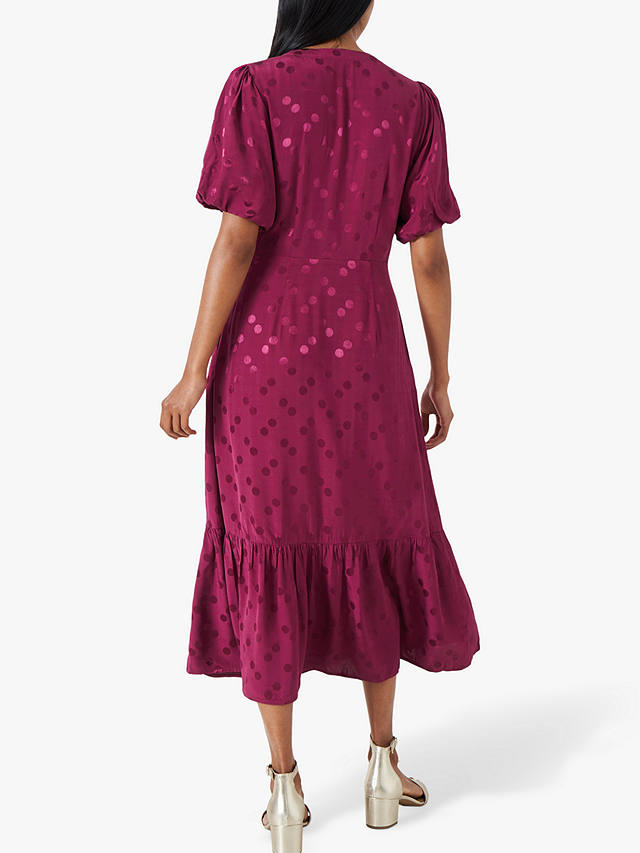 Crew Clothing Mel Jacquard Spot Midi Wrap Dress, Magenta