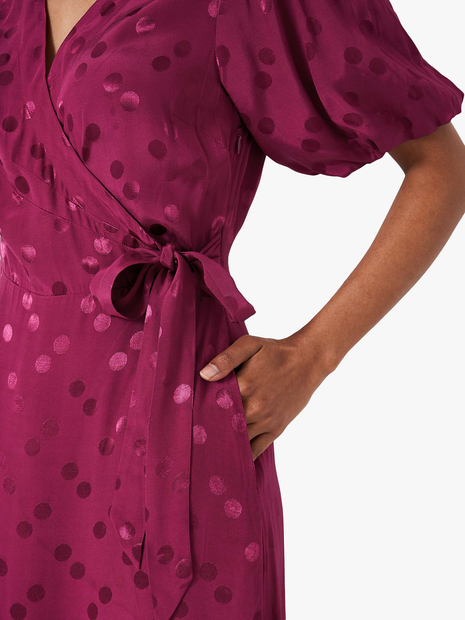 Buy Crew Clothing Mel Jacquard Spot Midi Wrap Dress, Magenta Online at johnlewis.com