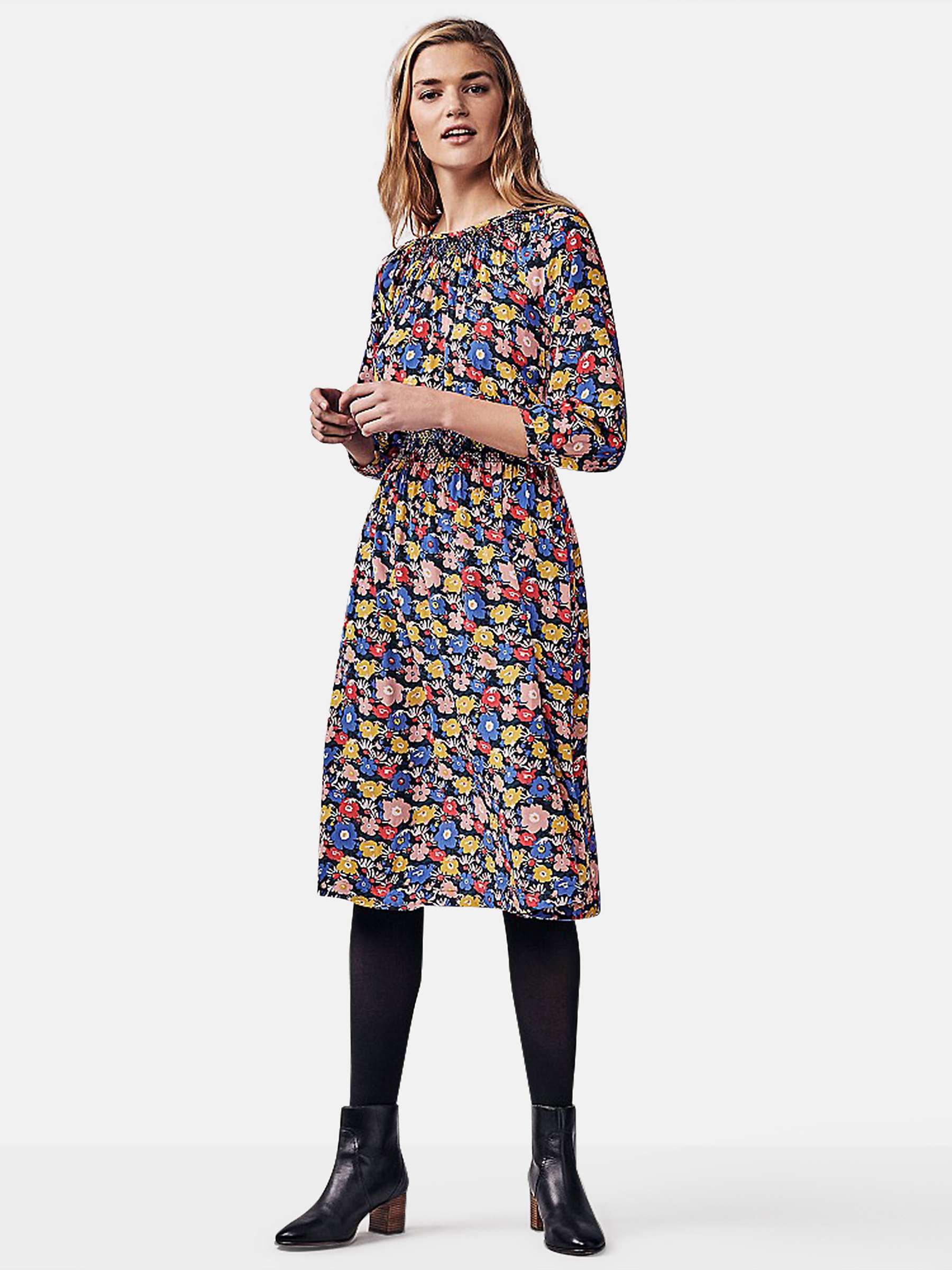 Buy Crew Clothing Lucinda Floral Print Ruched Waist Dress, Blue/Multi Online at johnlewis.com