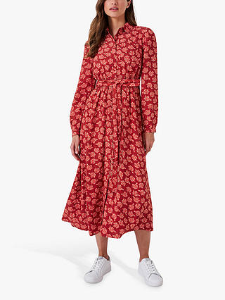 Crew Clothing Whitney Floral Print Midi Shirt Dress, Red/Multi