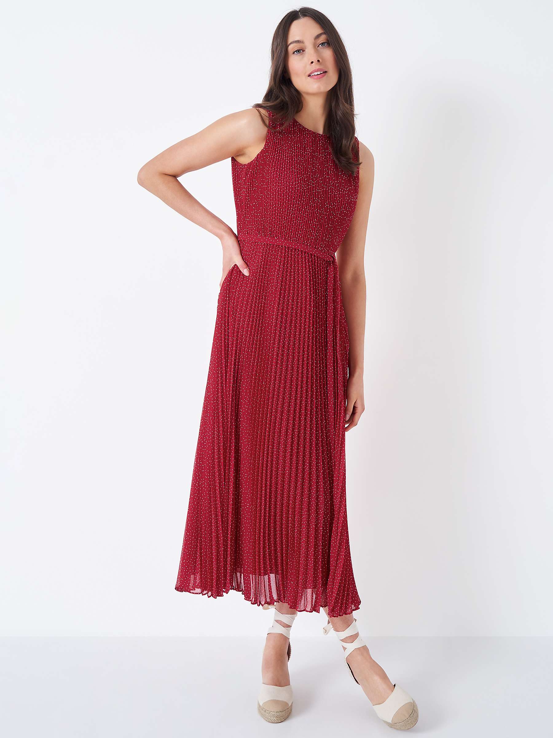 Buy Crew Clothing Plisse Spot Midi Dress, Red/White Online at johnlewis.com