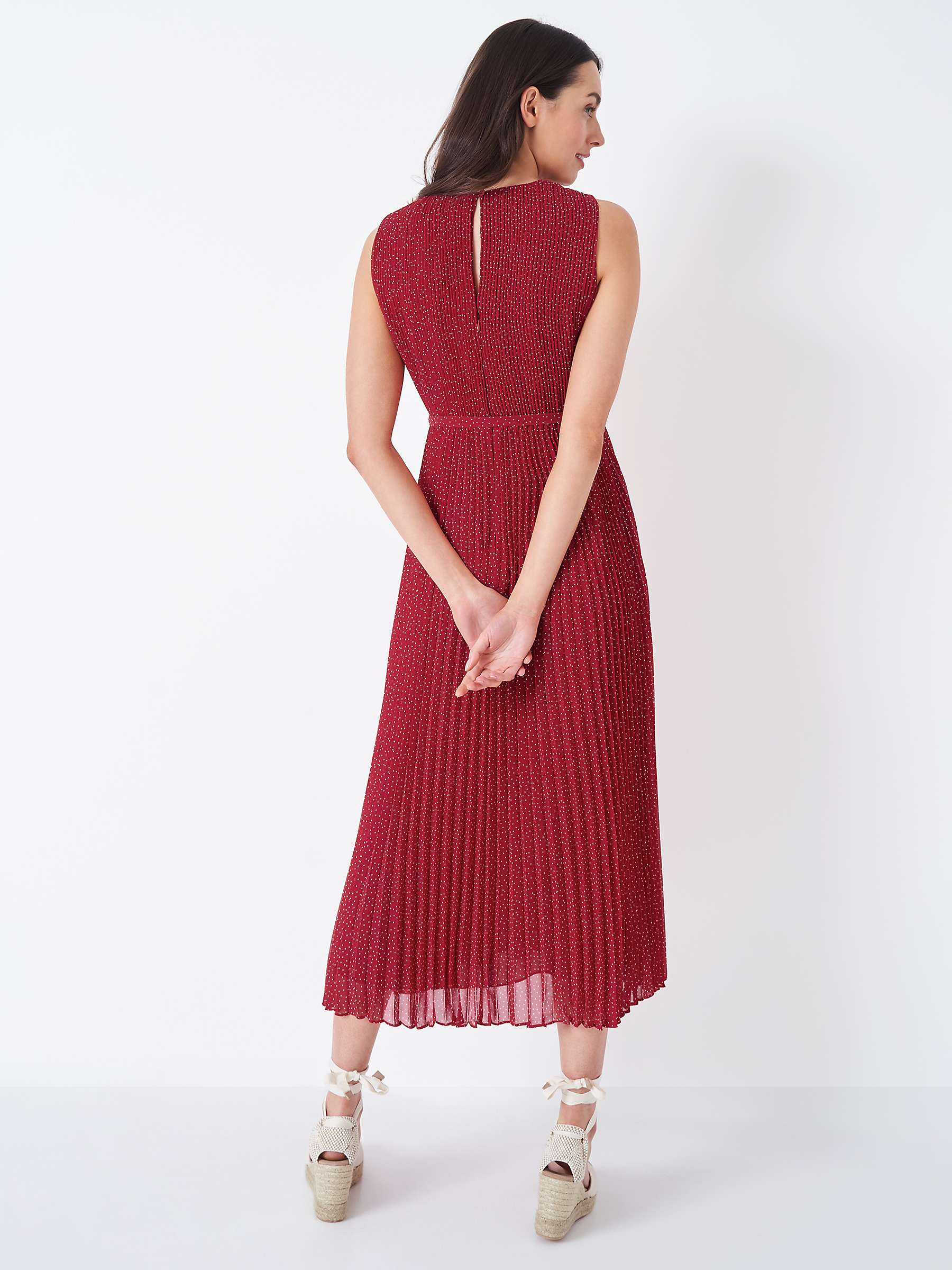 Buy Crew Clothing Plisse Spot Midi Dress, Red/White Online at johnlewis.com