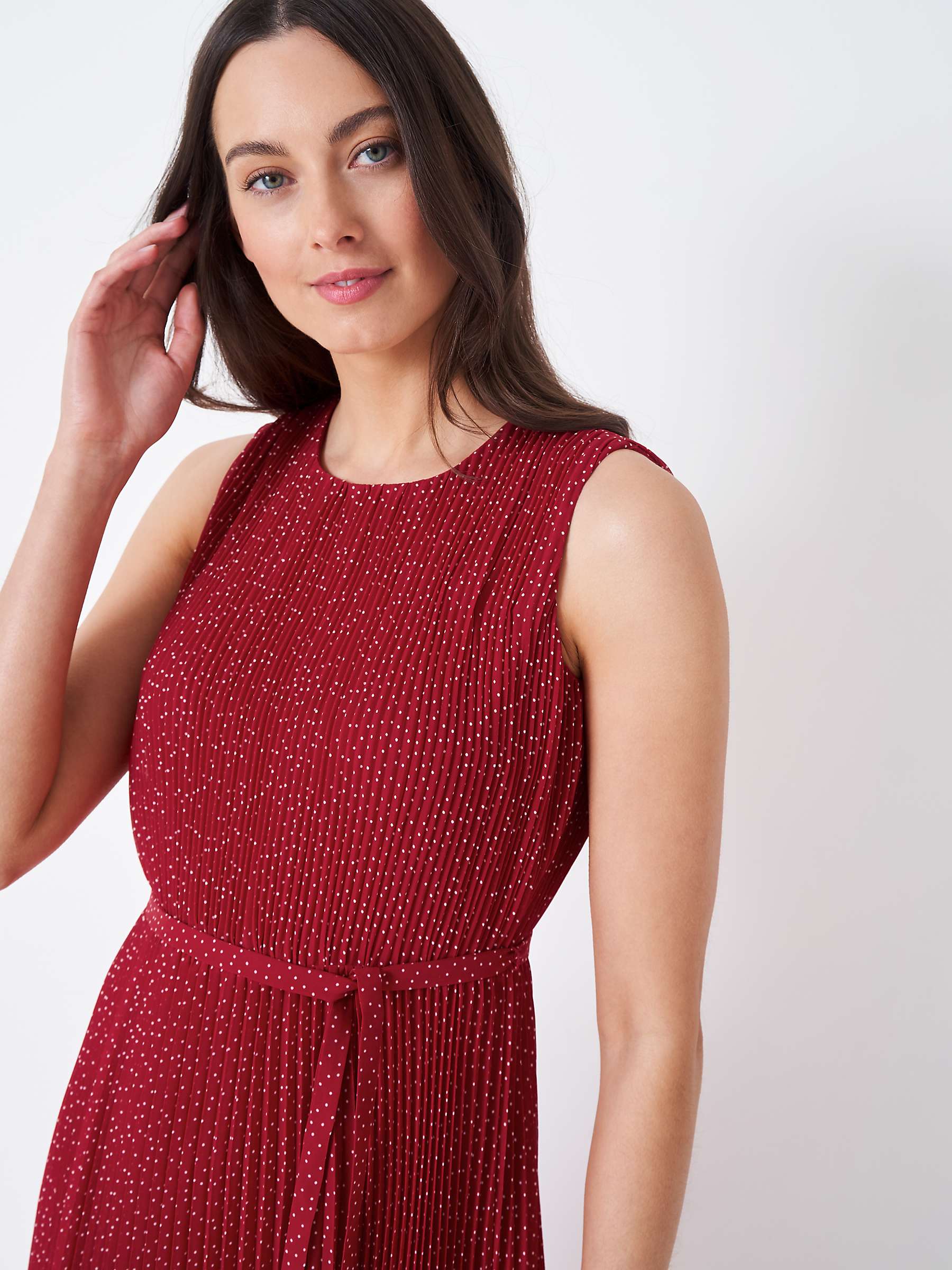 Buy Crew Clothing Plisse Spot Midi Dress, Red/White Online at johnlewis.com