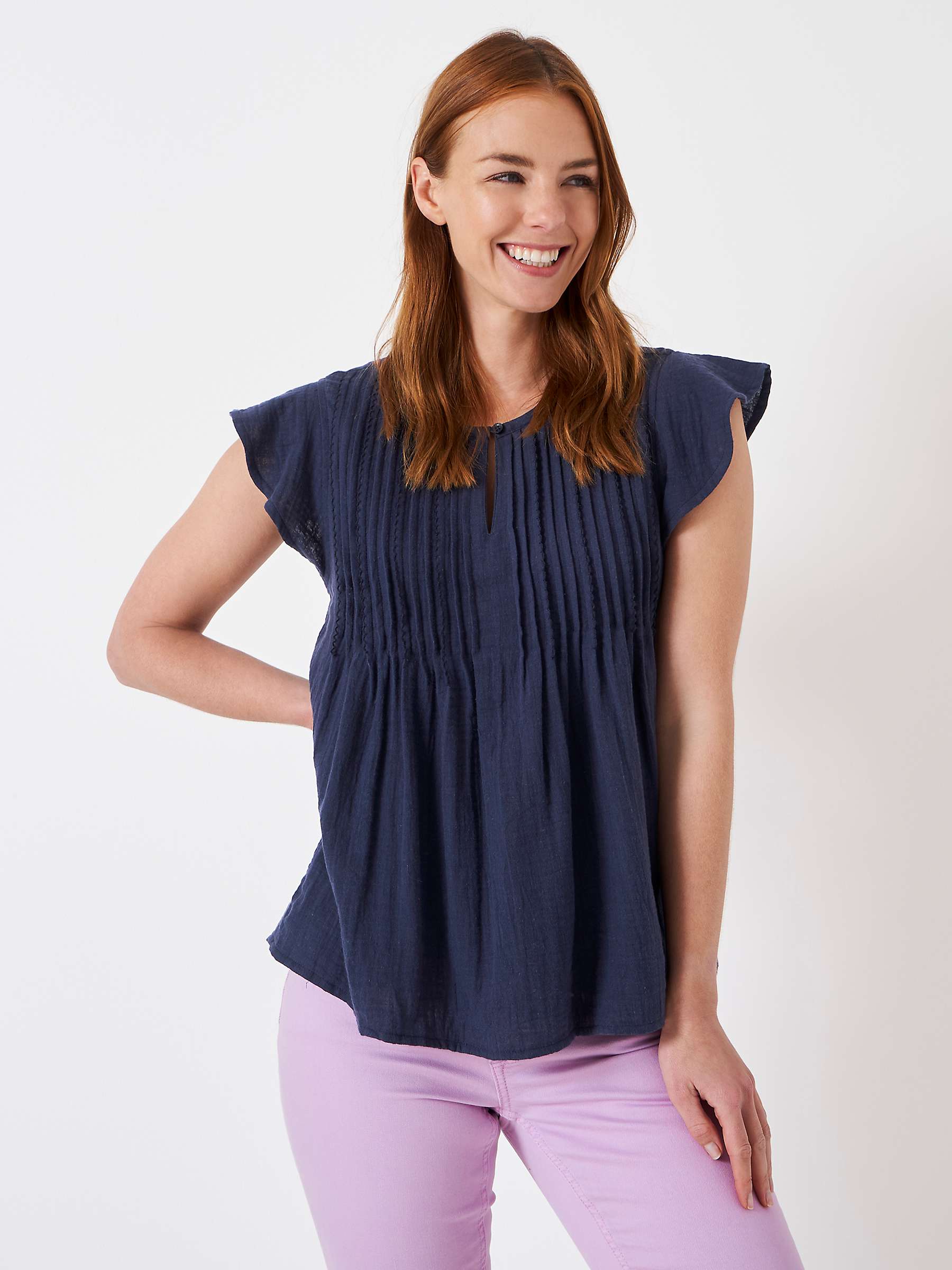 Buy Crew Clothing Colette Keyhole Detail Blouse, Navy Online at johnlewis.com
