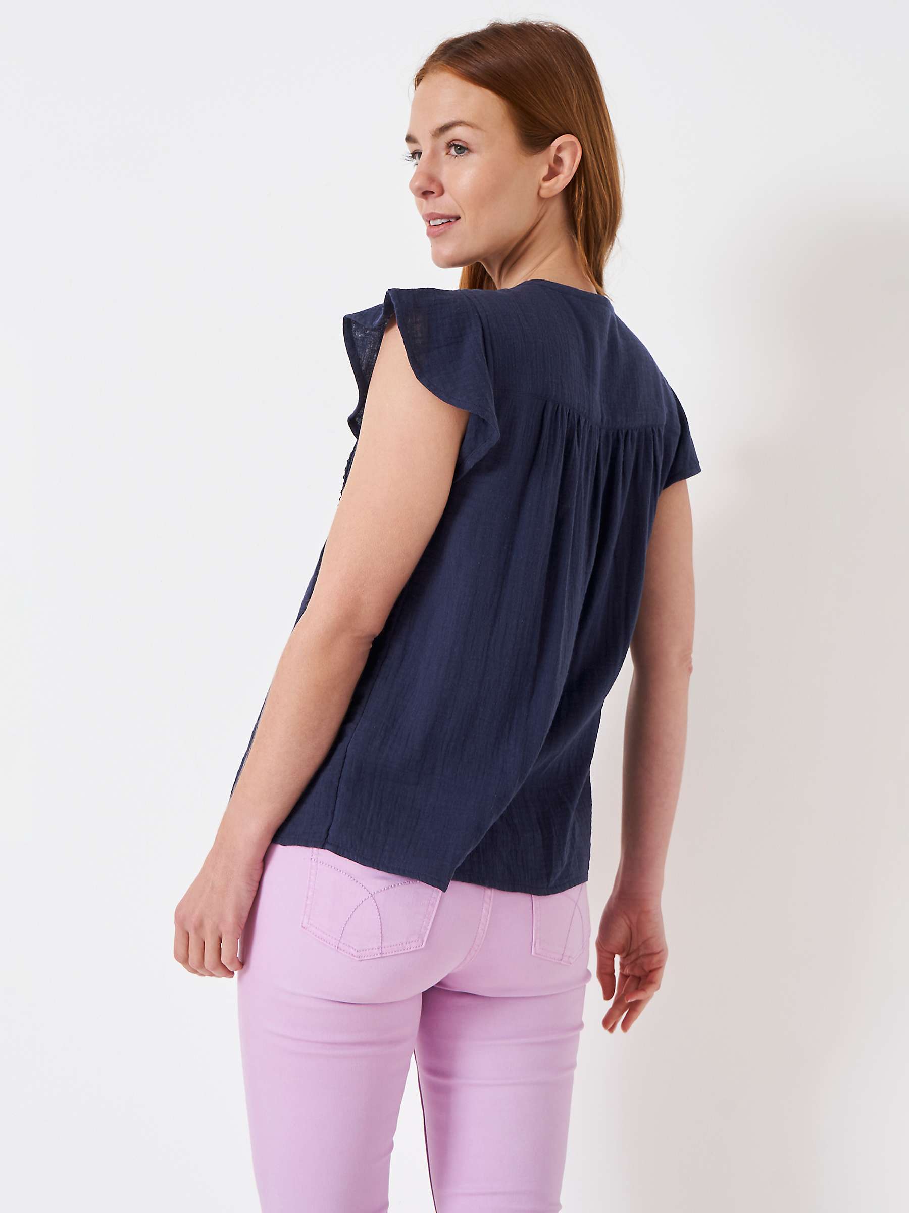 Buy Crew Clothing Colette Keyhole Detail Blouse, Navy Online at johnlewis.com