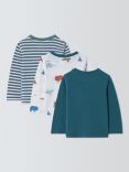 John Lewis Baby Dino Long Sleeve Cotton Top, Pack of 3, Multi