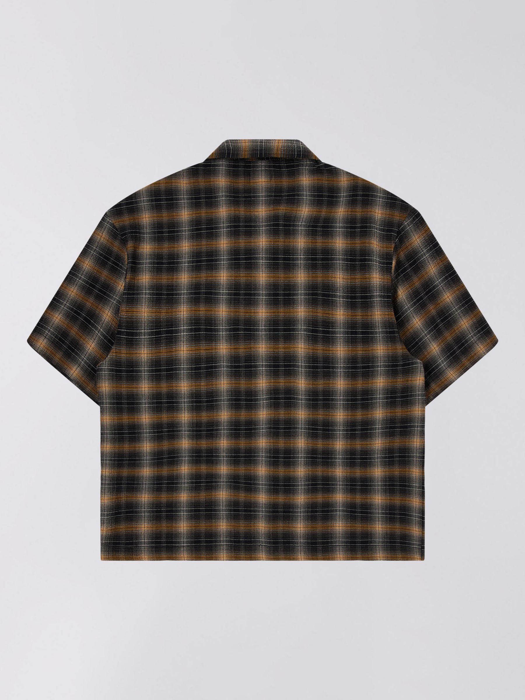 Edwin Saga Short Sleeve Check Seersucker Shirt, Black/Yellow, M