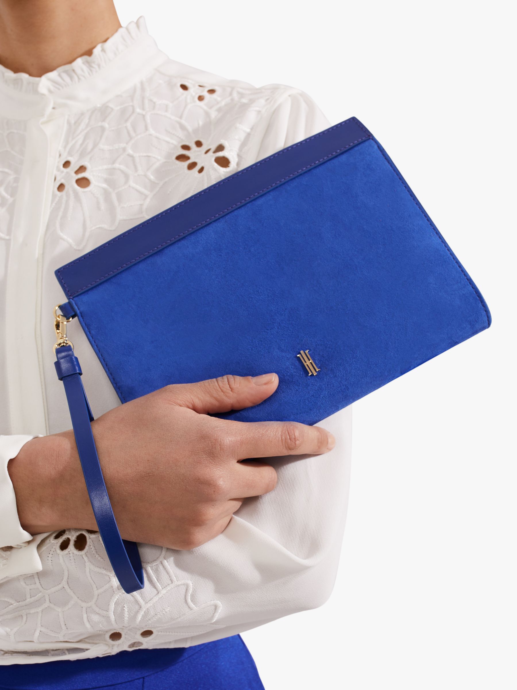 Hobbs Catherine Suede Wrislet Clutch Bag, Lapis Blue, One Size