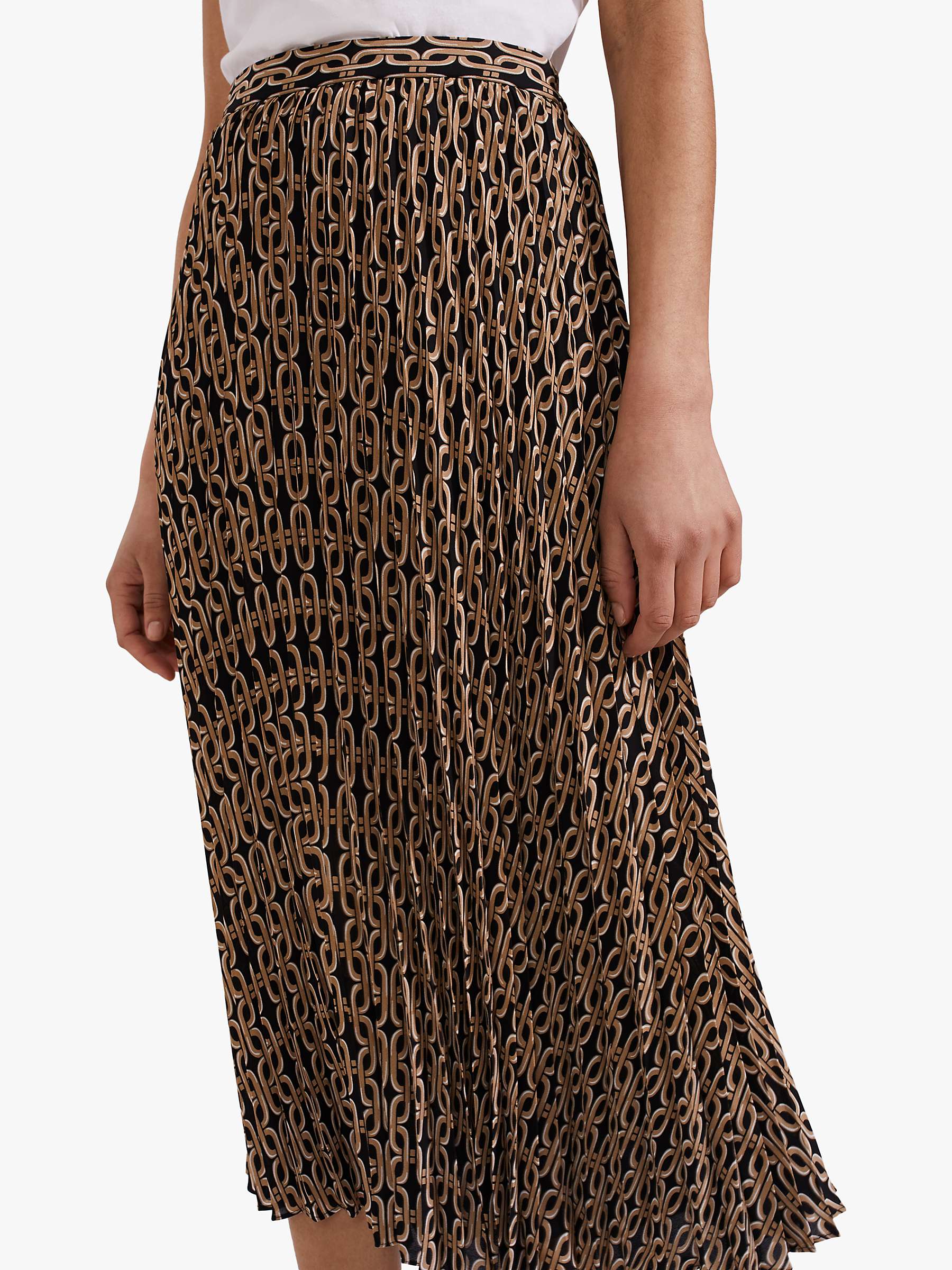 Buy Hobbs Luciana Chain Print Pleated Midi Skirt, Black/Camel Online at johnlewis.com