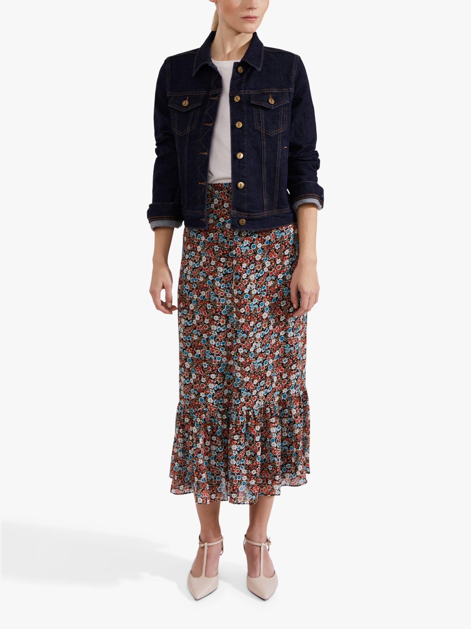 Hobbs Naeva Floral Print Midi Skirt, Multi at John Lewis & Partners
