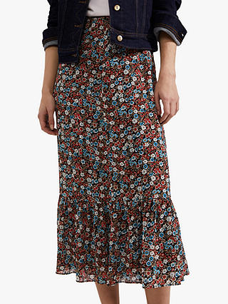 Hobbs Naeva Floral Print Midi Skirt, Multi