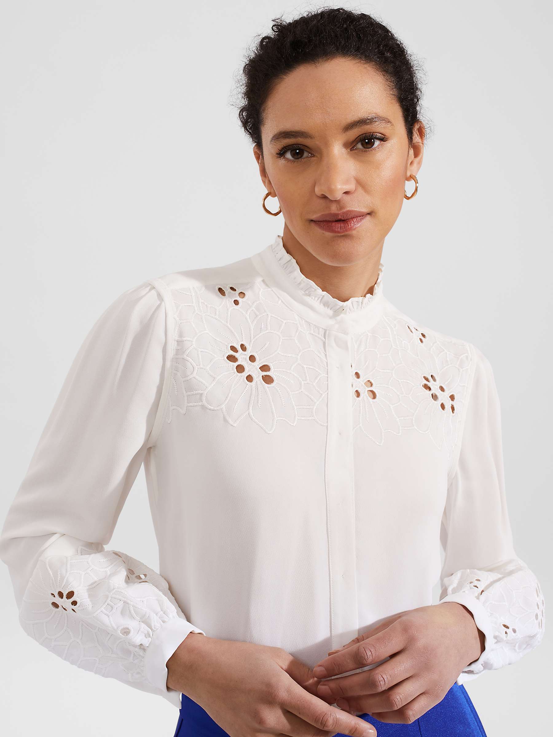 Buy Hobbs Ada Embroidered Shirt, Ivory Online at johnlewis.com