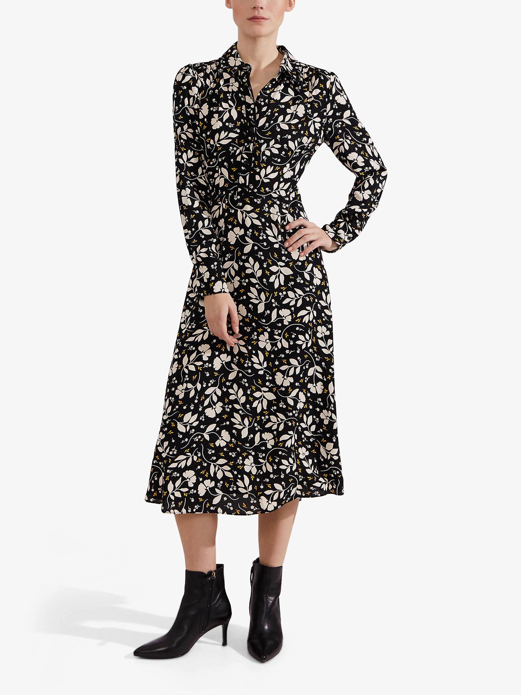 Buy Hobbs Georgina Leaf Print Midi Shirt Dress, Black/Multi Online at johnlewis.com