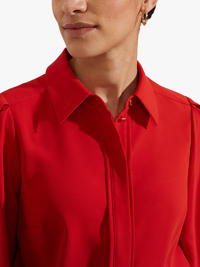 Hobbs Verity Button Placket Shirt, Red