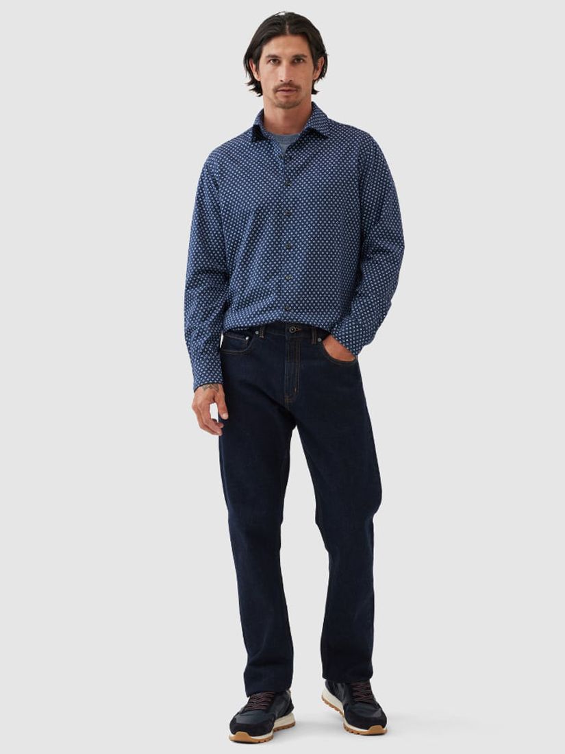 Rodd & Gunn Woodend Cotton Slim Fit Long Sleeve Shirt, Navy, XXL