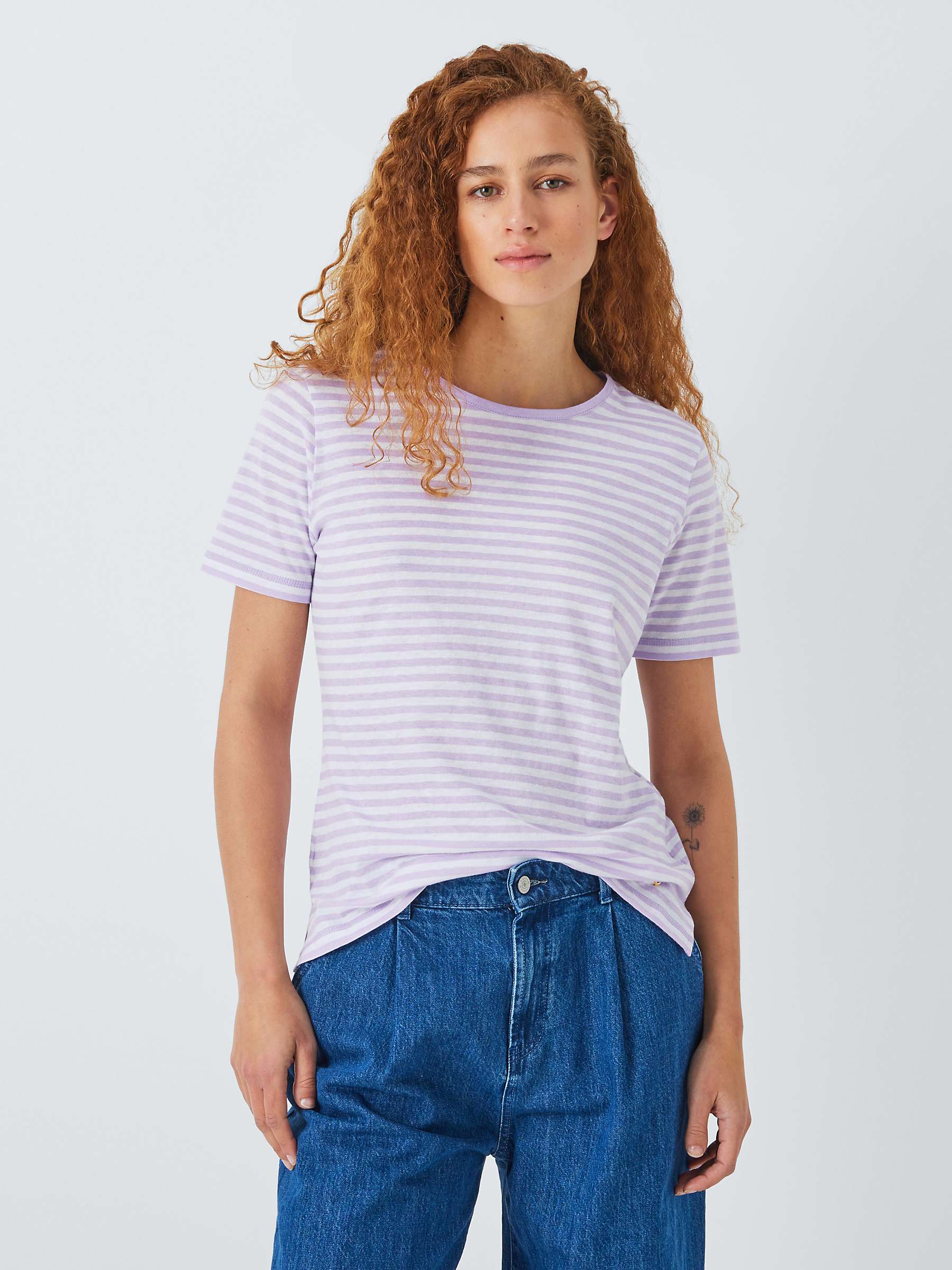 Buy Armor Lux Striped Lightweight Striped Jersey T-Shirt, White/Pink Online at johnlewis.com