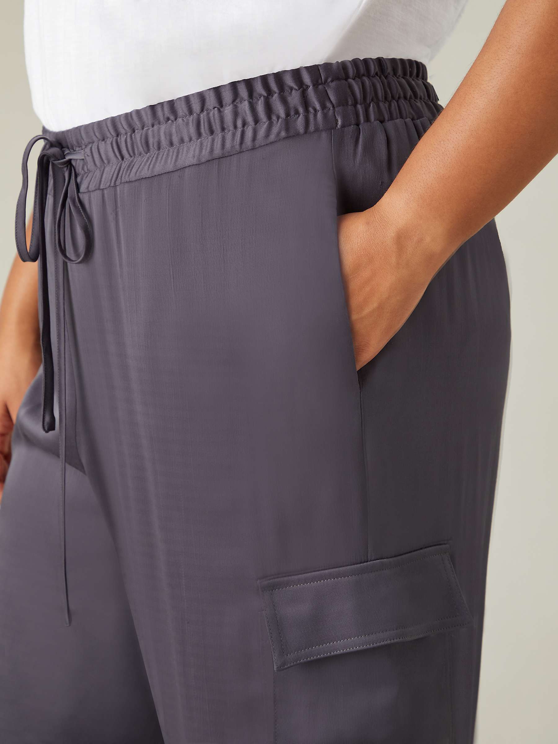 Buy Live Unlimited Curve Satin Cargo Trousers, Grey Online at johnlewis.com