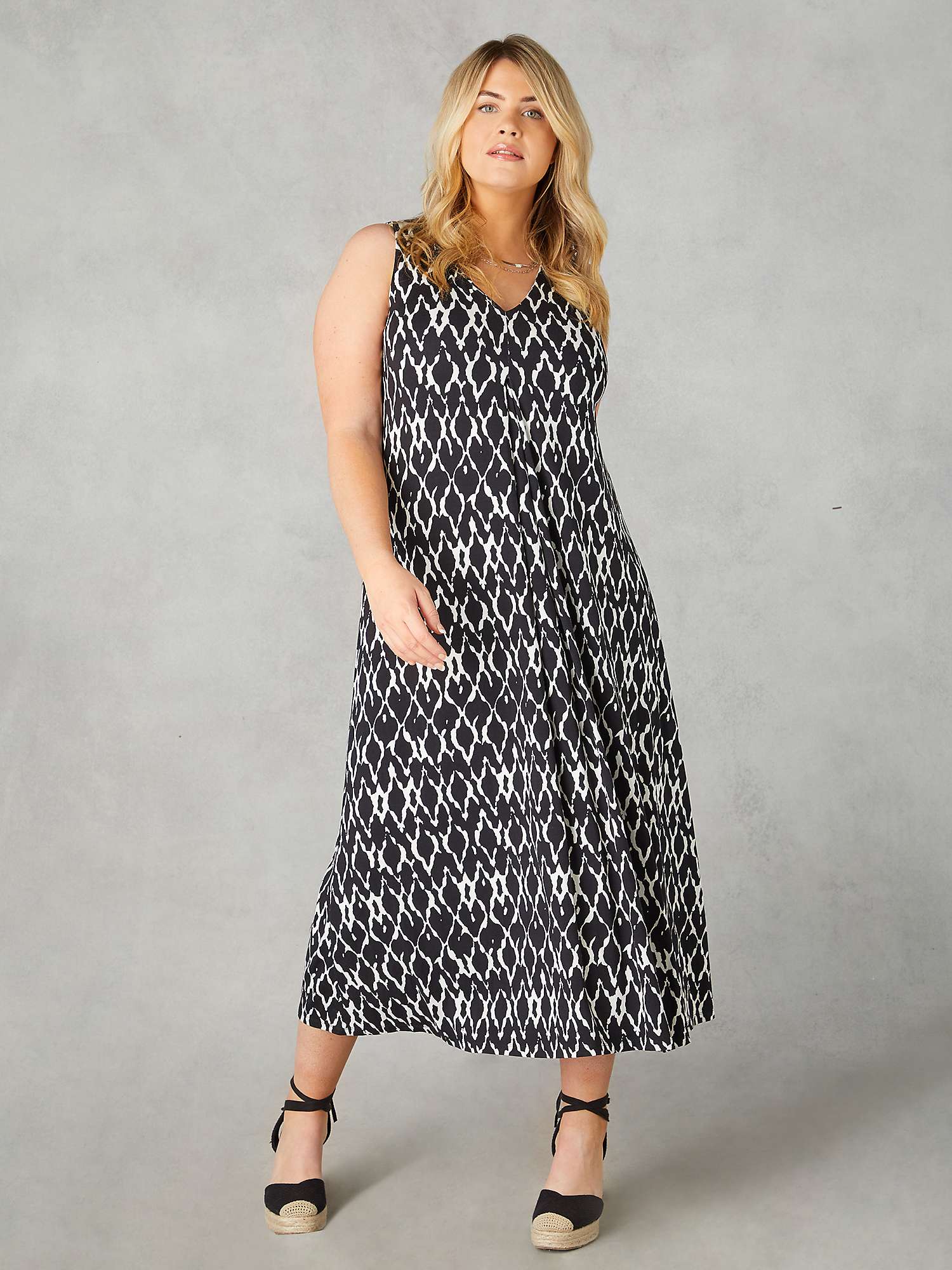 Buy Live Unlimited Curve Mono Ikat Print Jersey Relaxed Maxi Dress, Black Online at johnlewis.com