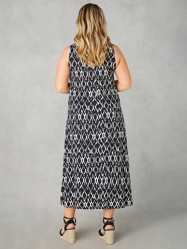 Live Unlimited Curve Mono Ikat Print Jersey Relaxed Maxi Dress, Black
