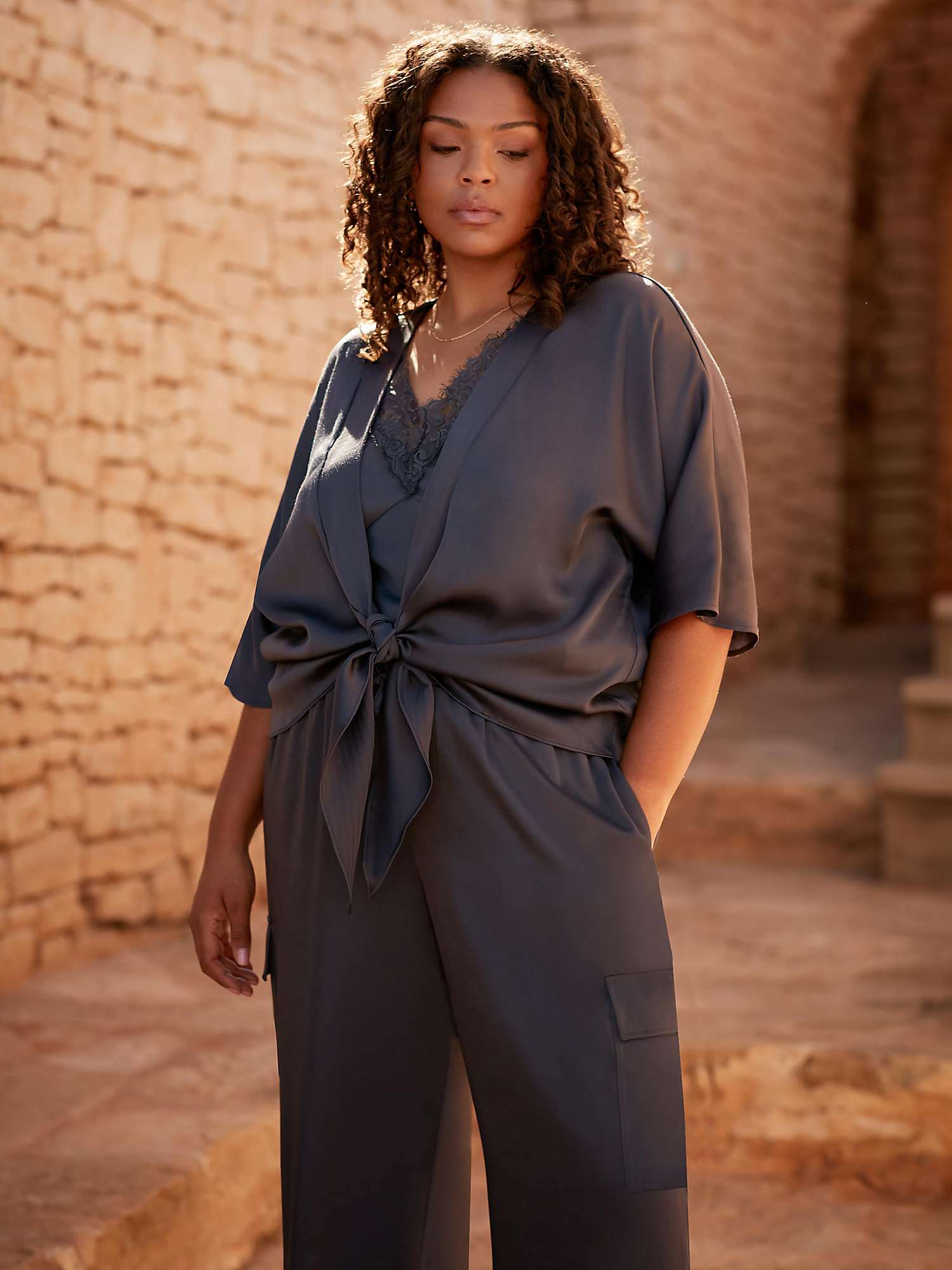 Buy Live Unlimited Satin Tie Front Cover Up, Grey Online at johnlewis.com
