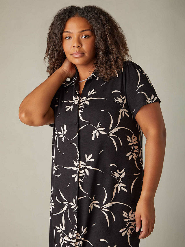 Live Unlimited Curve Floral Jersey Tiered Midaxi Shirt Dress, Black
