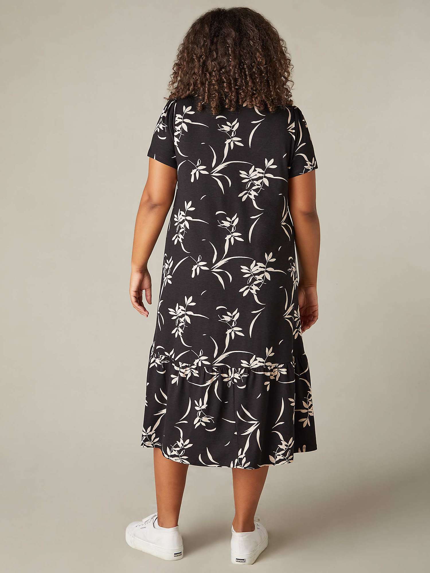 Buy Live Unlimited Curve Floral Jersey Tiered Midaxi Shirt Dress, Black Online at johnlewis.com