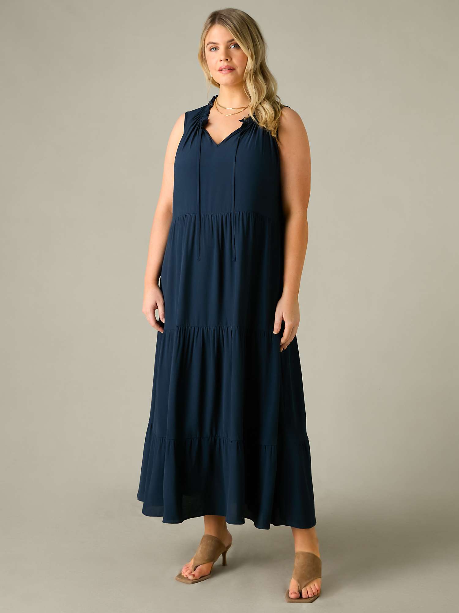 Buy Live Unlimited Curve Ruffle Neck Tiered Maxi Dress, Navy Online at johnlewis.com