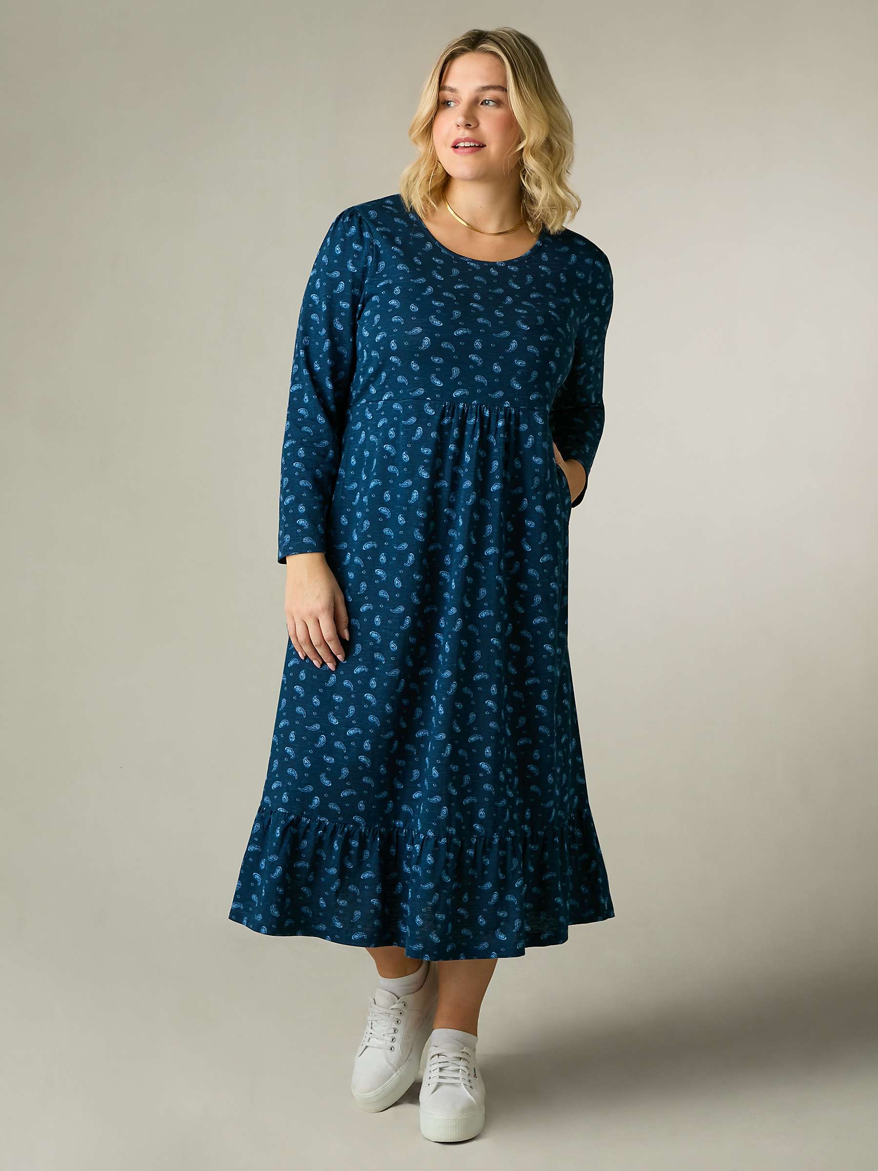 Buy Live Unlimited Curve Paisley Tiered Midi Dress, Blue Online at johnlewis.com