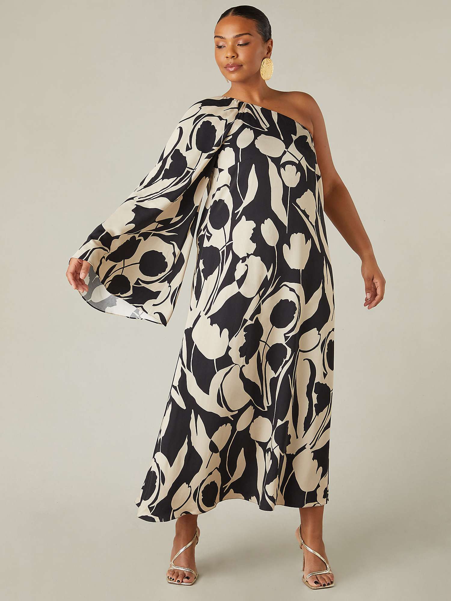 Buy Live Unlimited Curve Floral One Shoulder Midaxi Dress, Black/White Online at johnlewis.com