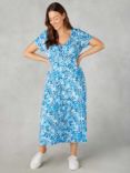 Live Unlimited Curve Petite Floral Jersey Tie Front Midaxi Dress, Blue