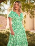 Live Unlimited Curve Floral Print Jersey Wrap Midi Dress, Green