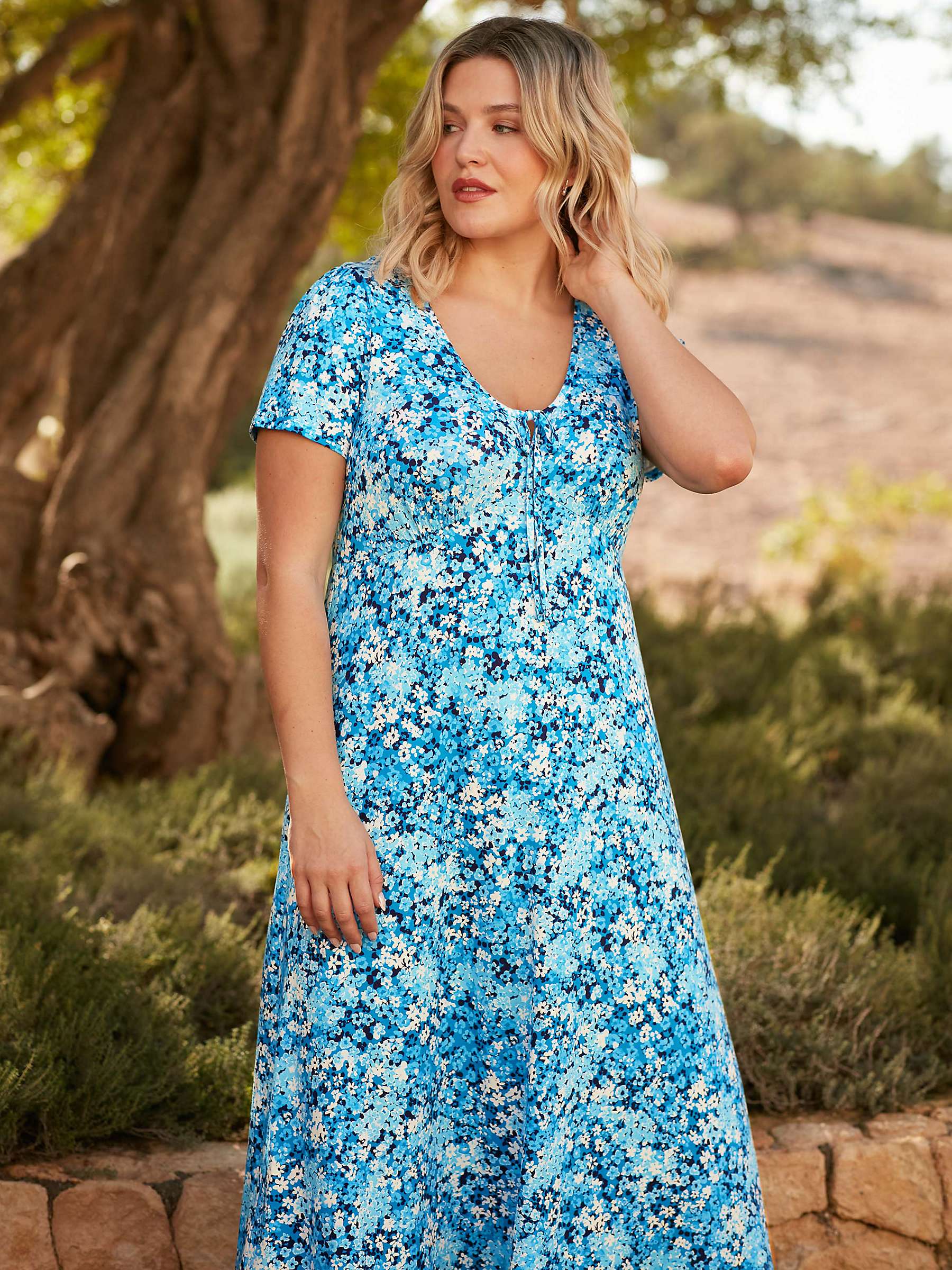 Buy Live Unlimited Curve Floral Print Jersey Midi Dress, Blue/Multi Online at johnlewis.com