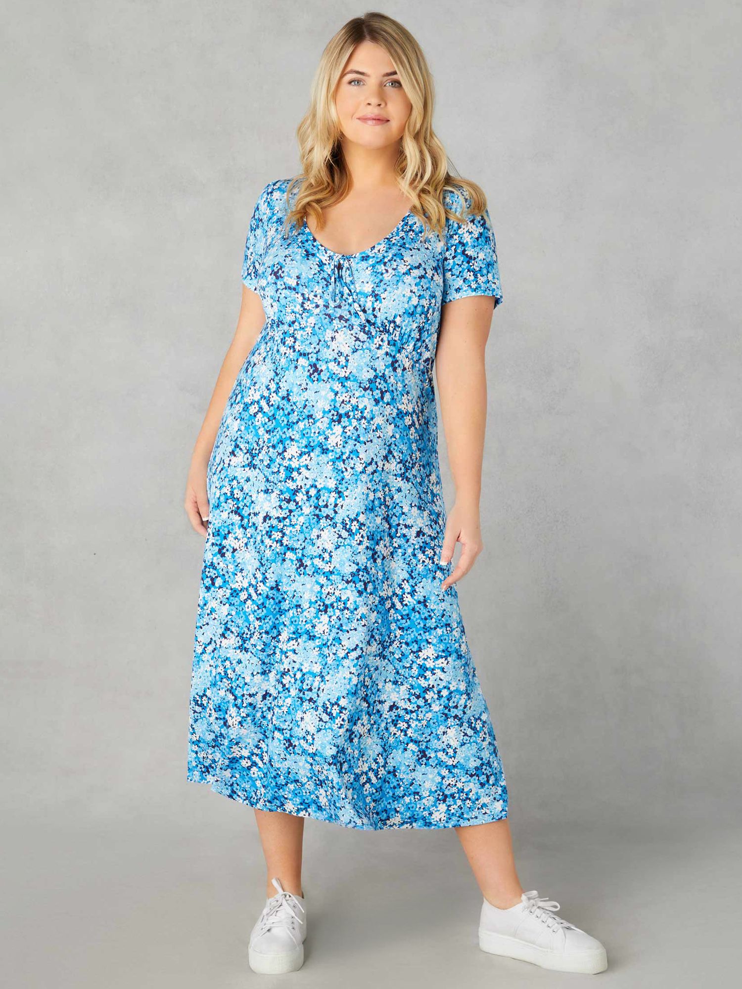 Live Unlimited Curve Floral Print Jersey Midi Dress, Blue/Multi, 12