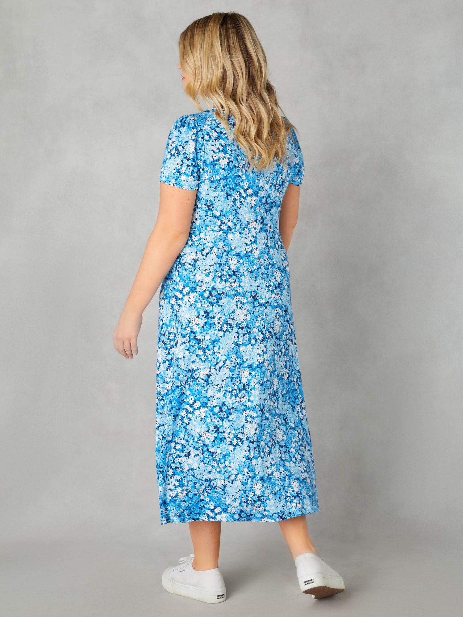 Buy Live Unlimited Curve Floral Print Jersey Midi Dress, Blue/Multi Online at johnlewis.com