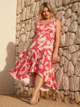 Live Unlimited Curve Abstract Print Sleeveless Midi Dress, Red/White
