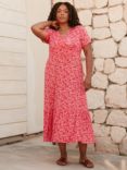 Live Unlimited Curve Ditsy Print Jersey Wrap Dress, Pink Ditsy, Pink Ditsy