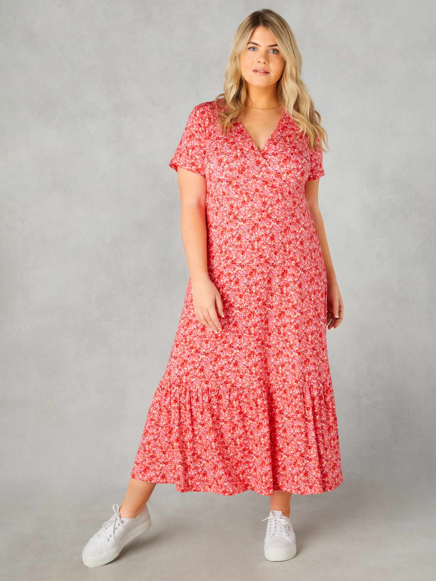 Live Unlimited Curve Ditsy Print Jersey Wrap Dress, Pink Ditsy, 20