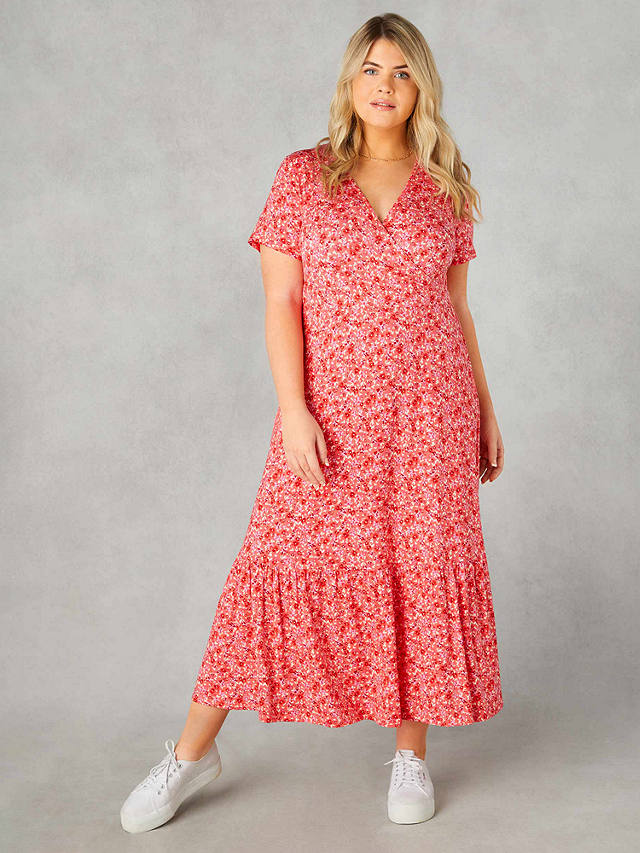 Live Unlimited Curve Ditsy Print Jersey Wrap Dress, Pink Ditsy