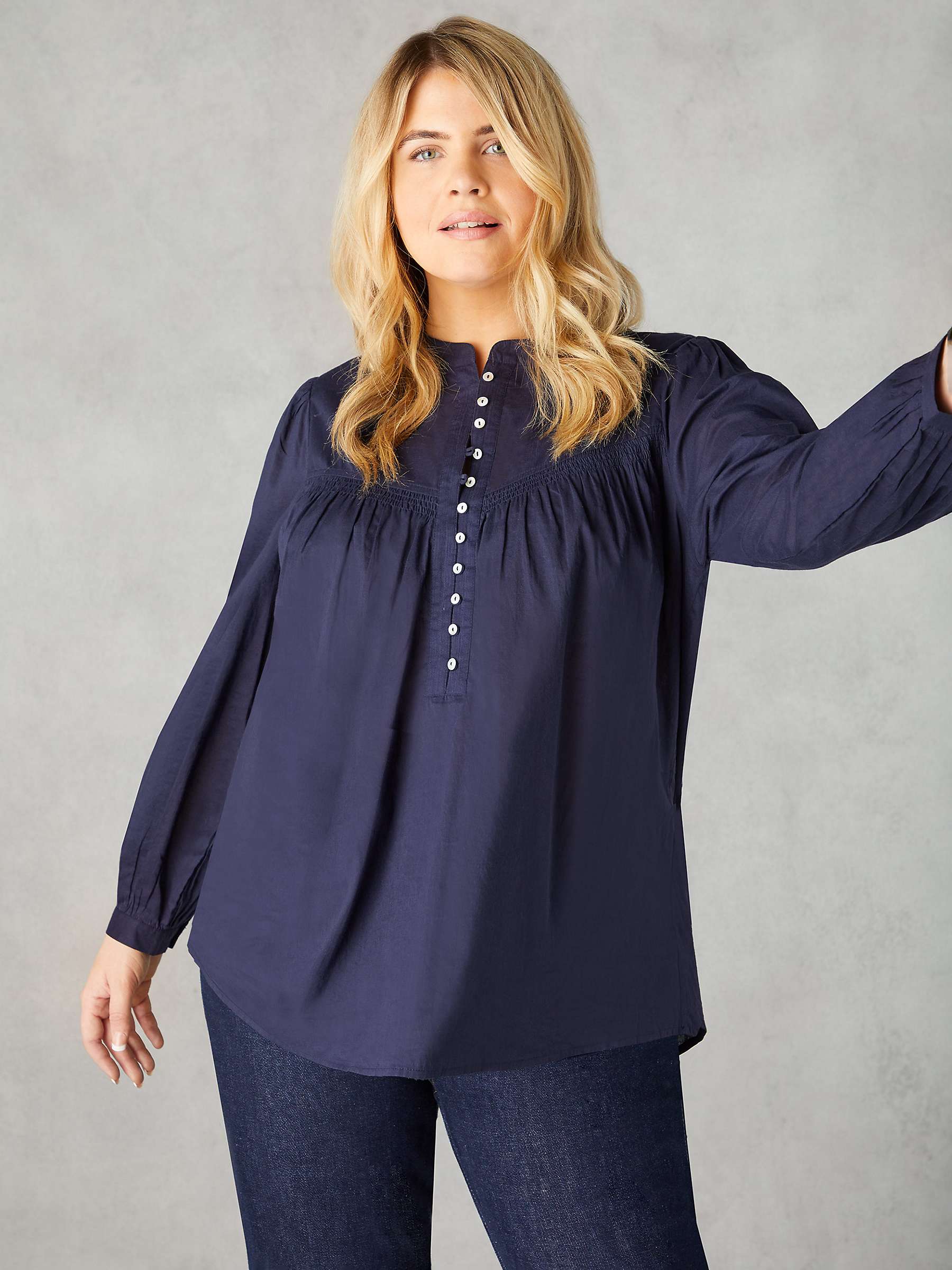 Buy Live Unlimited Curve Button Front Relaxed Blouse, Blue Online at johnlewis.com