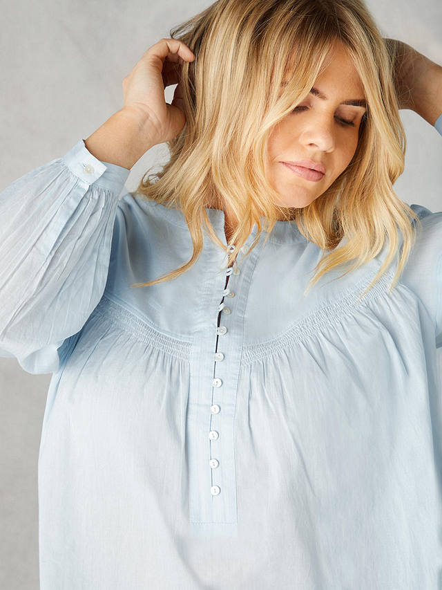Live Unlimited Curve Button Front Relaxed Cotton Blouse, Blue