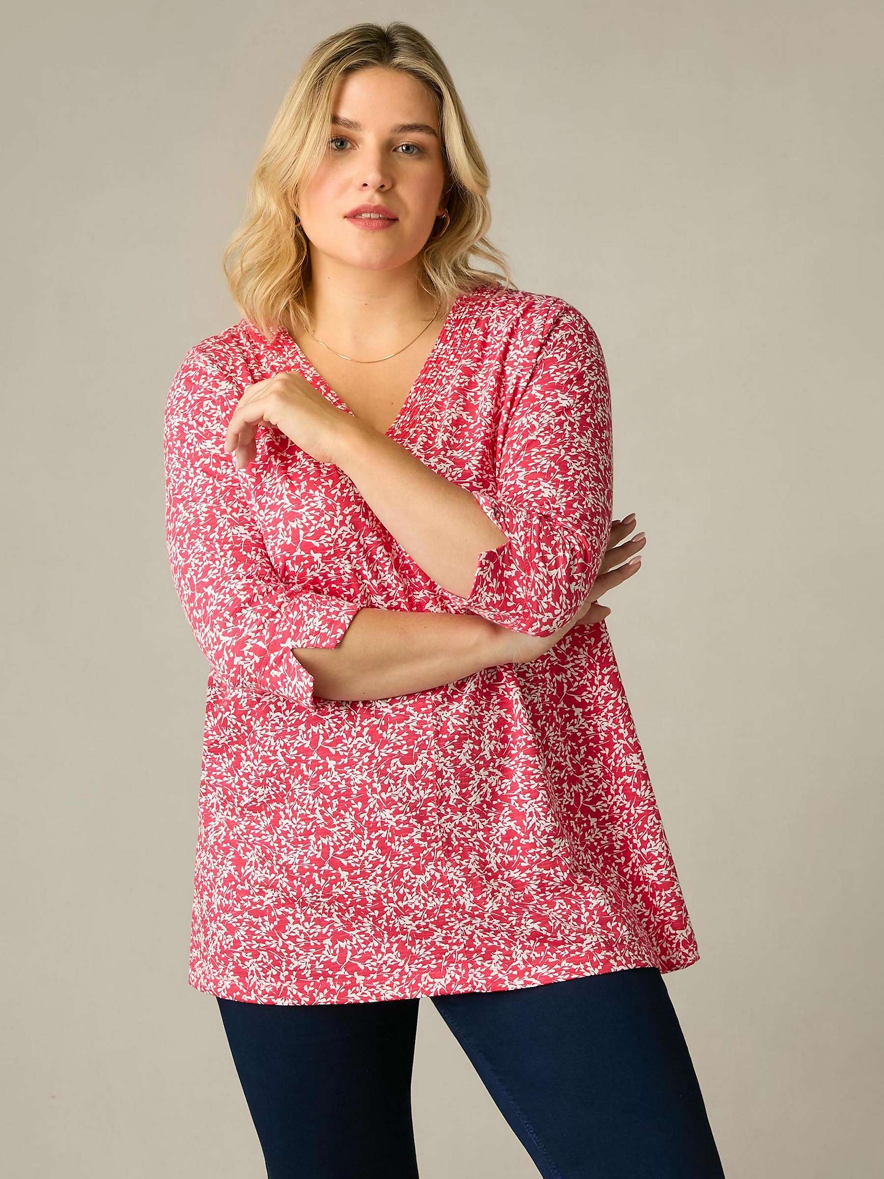 Buy Live Unlimited Curve Leaf Print Cotton Slub Relaxed Tunic, Red Online at johnlewis.com