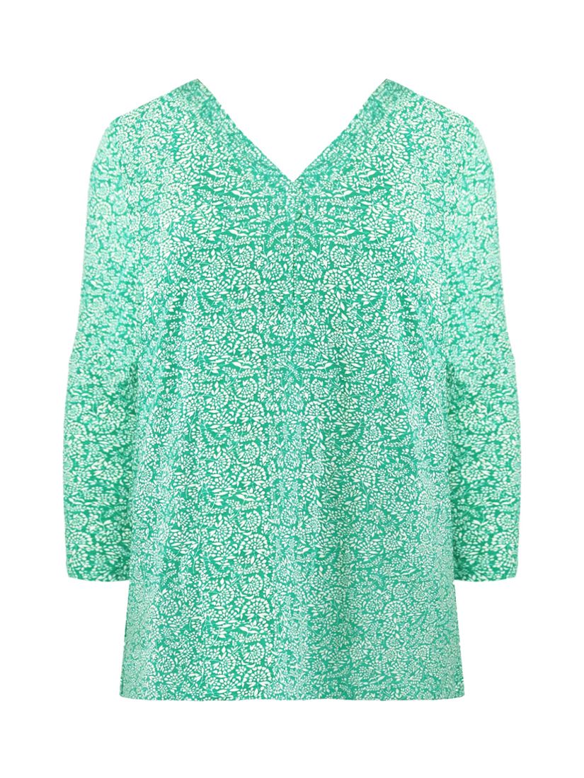 Live Unlimited Curve Ditsy Leaf Print Cotton Slub Relaxed Tunic, Green ...