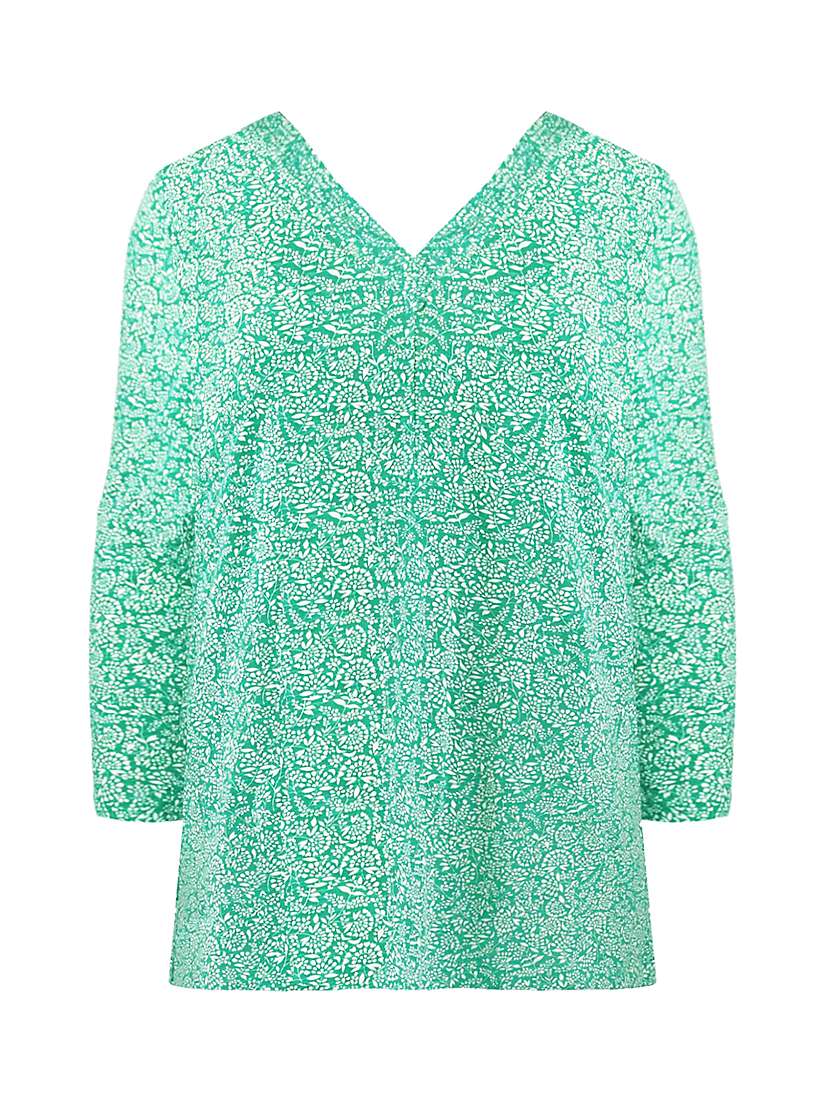 Buy Live Unlimited Curve Ditsy Leaf Print Cotton Slub Relaxed Tunic, Green Online at johnlewis.com