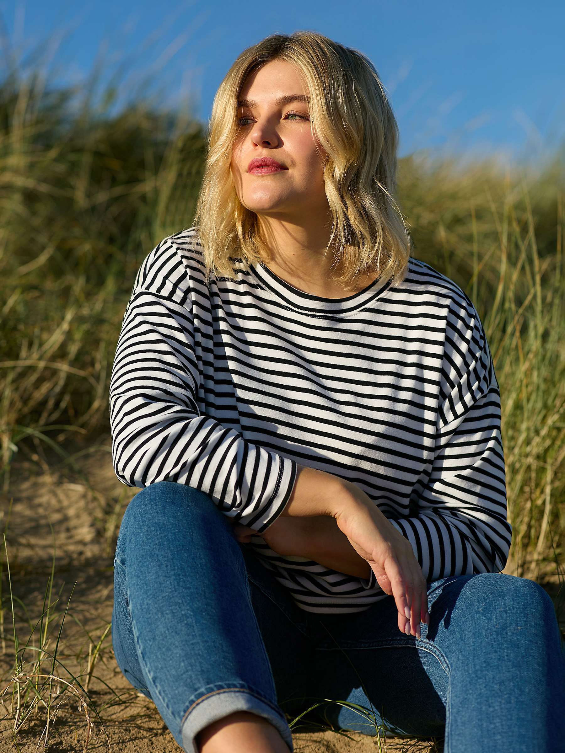 Buy Live Unlimited Curve Stripe Jersey Relaxed Top, Blue/White Online at johnlewis.com