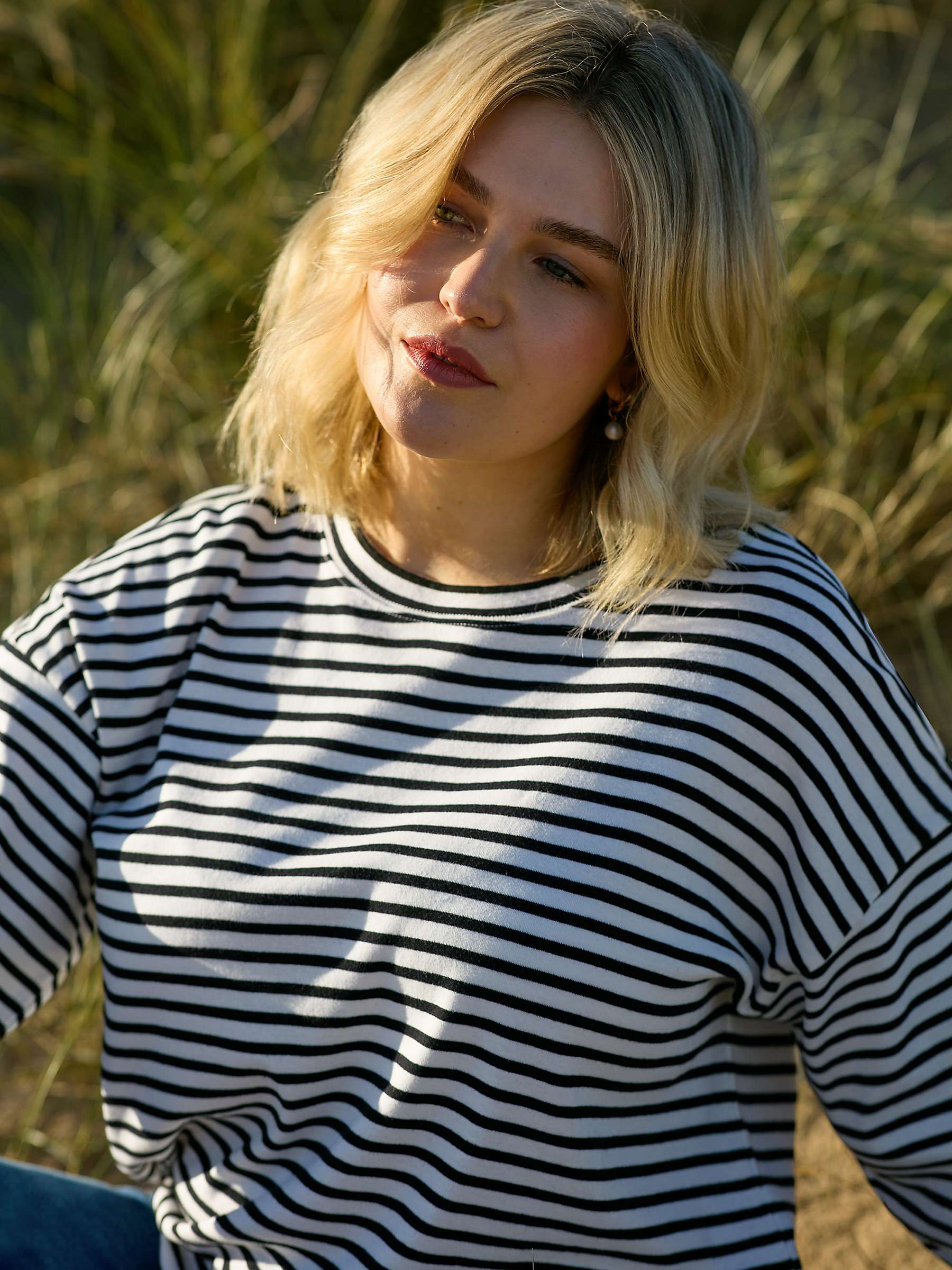 Buy Live Unlimited Curve Stripe Jersey Relaxed Top, Blue/White Online at johnlewis.com