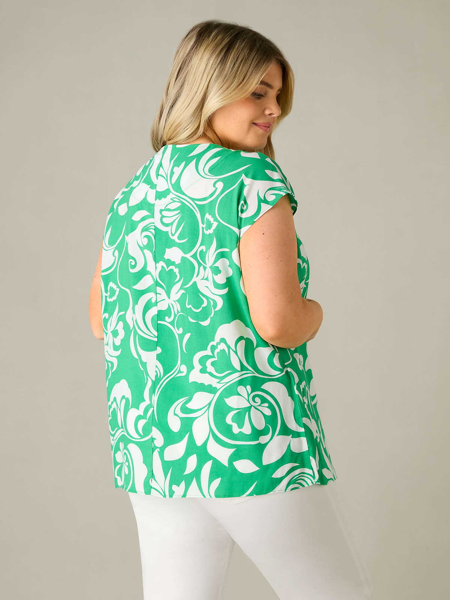 Buy Live Unlimited Curve Paisley Print Pleat Front Top, Green Online at johnlewis.com